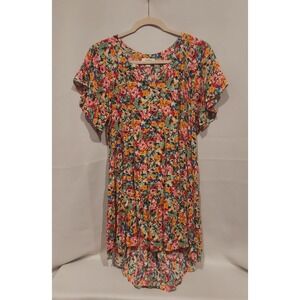 Umgee‎ Womens Floral Boho Style V-Notched High-Low Rayon Hem Dress Size Small